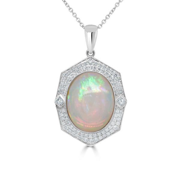 13.86ct Opal Pendant with 1.23tct Diamonds set in 14K White Gold
