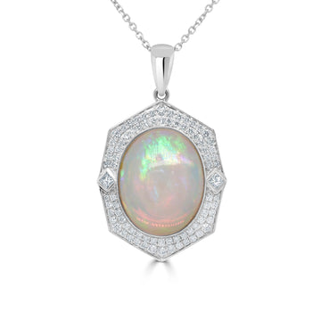 13.86ct Opal Pendant with 1.23tct Diamonds set in 14K White Gold