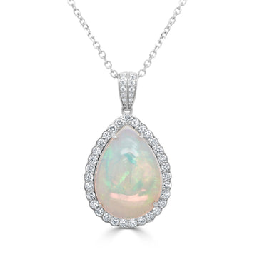 8.37ct Opal Pendant with 0.74tct Diamonds set in 14K White Gold