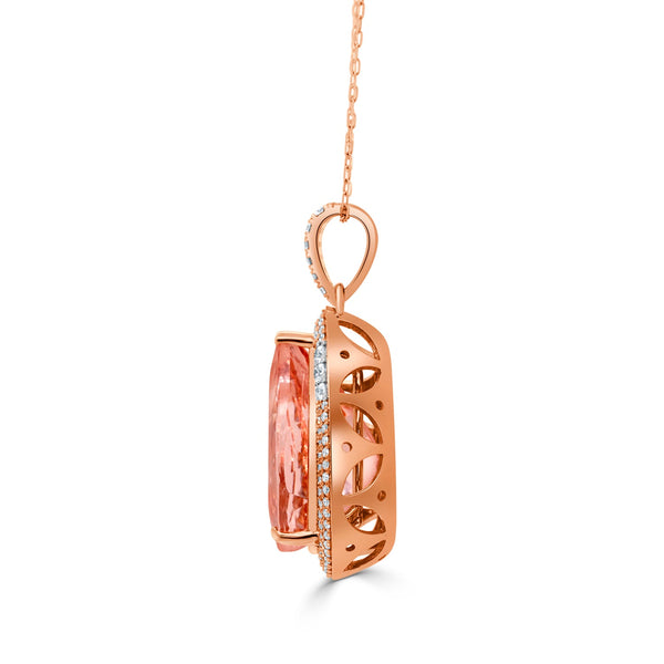 16.92ct Morganite Pendant with 0.63tct Diamonds set in 14K Rose Gold