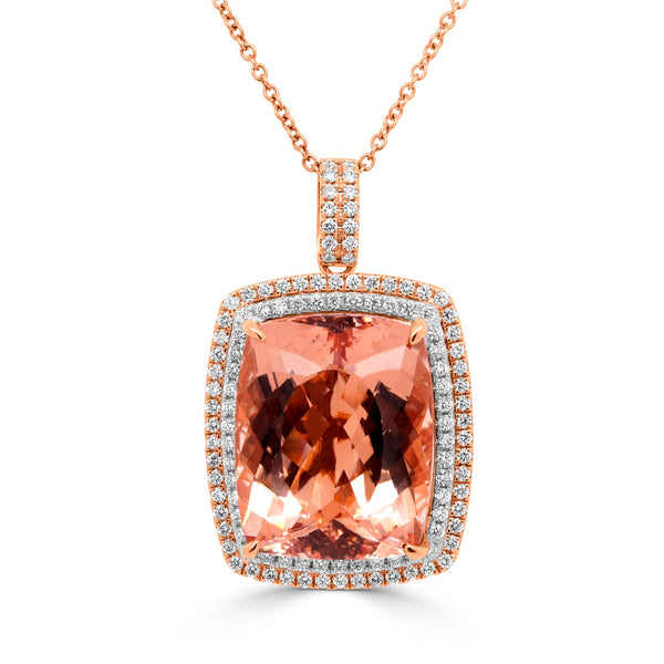 29.56ct Morganite Pendant with 1.14tct Diamonds set in 14K Two Tone Gold
