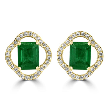 2.79tct Emerald Earring with 0.31tct Diamonds set in 14K Yellow Gold