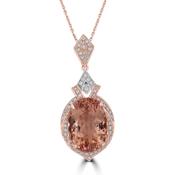 16.16ct  Morganite Pendants with 0.58tct Diamond set in 14K Two Tone Gold