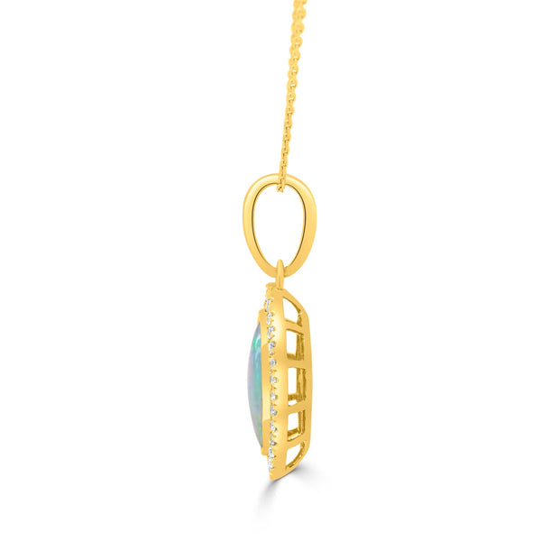 0.6ct Opal Pendant with 0.13tct Diamonds set in 14K Yellow Gold