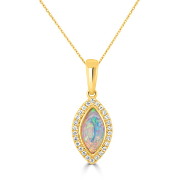 0.6ct Opal Pendant with 0.13tct Diamonds set in 14K Yellow Gold