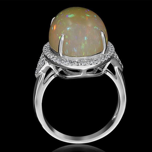 11.53ct Opal Ring with 0.39tct Diamonds set in 14K White Gold