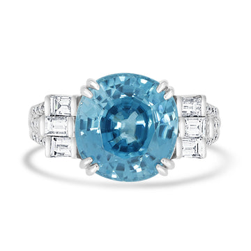 8.95 Blue Zircon Rings with 0.71tct Diamond set in 14K White Gold