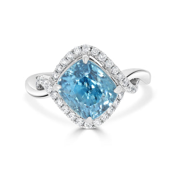 7.12 Blue Zircon Rings with 0.34tct Diamond set in 14K White Gold