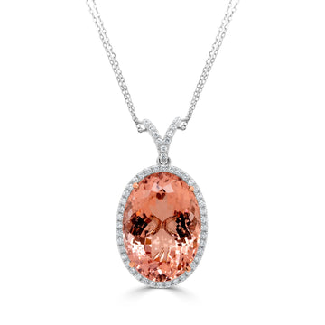32.95 Morganite Necklaces with 1.24tct Diamond set in 14K Two Tone Gold