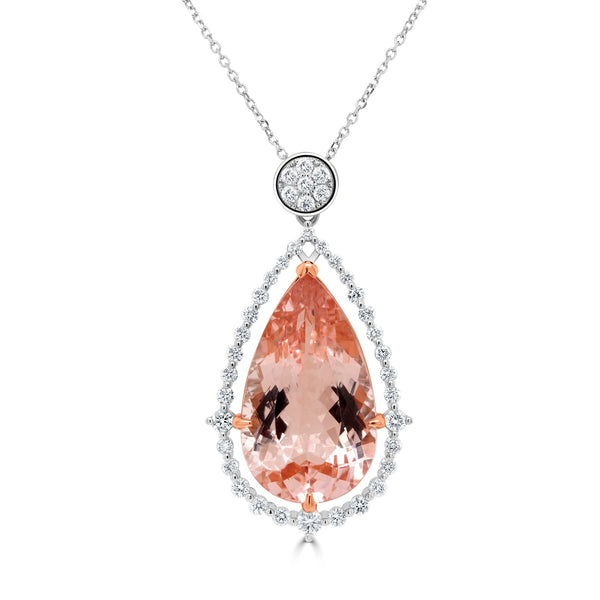 17.02ct Morganite Pendant with 0.95tct Diamonds set in 14K Two Tone Gold