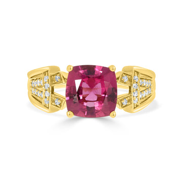 1.9 Rubellite Rings with 0.15tct Diamond set in 14K Yellow Gold