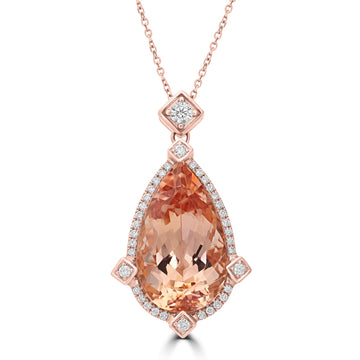 14.88ct  Morganite Pendants with 0.48tct Diamond set in 14K Rose Gold