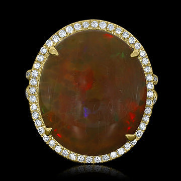 13.49ct Opal Ring with 0.45tct Diamonds set in 14K Yellow Gold