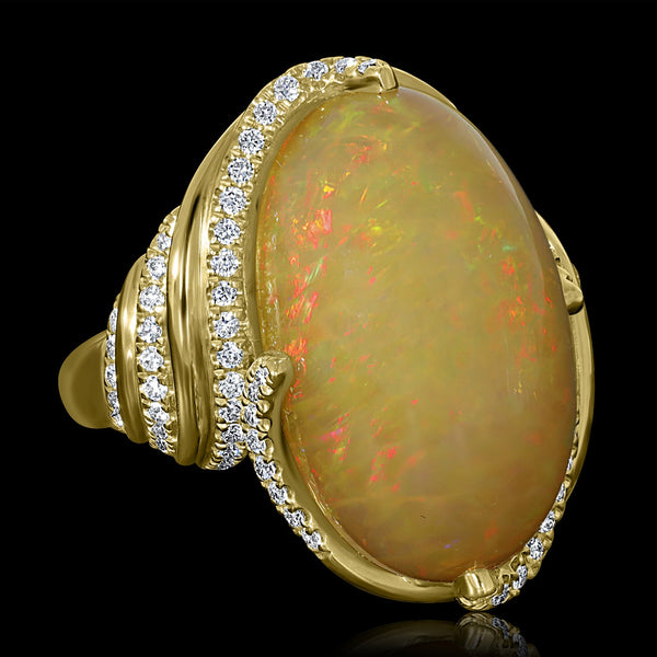 11.82ct Opal Ring with 0.46tct Diamonds set in 14K Yellow Gold