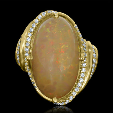 11.82ct Opal Ring with 0.46tct Diamonds set in 14K Yellow Gold