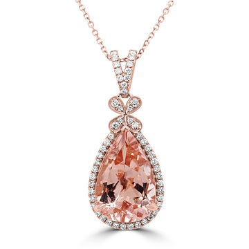 8.08Ct Morganite Pendant With 0.40Tct Diamonds Set In 14K Rose Gold