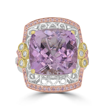 16.52ct  Kunzite Rings with 0.58tct Diamond set in 18K Three Tone Gold