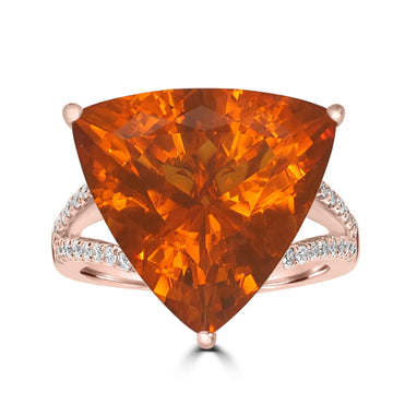 10.24ct  Fire Opal Rings with 0.29tct Diamond set in 18K Yellow Gold