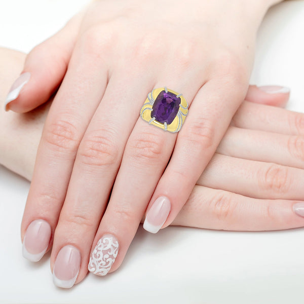 11.13ct  Amethyst Rings with 0.64tct Diamond set in 18K Yellow Gold