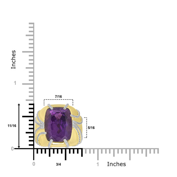 11.13ct  Amethyst Rings with 0.64tct Diamond set in 18K Yellow Gold