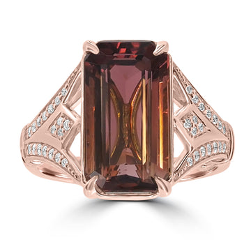 7.1ct  Tourmaline Rings with 0.17tct Diamond set in 18K Yellow Gold