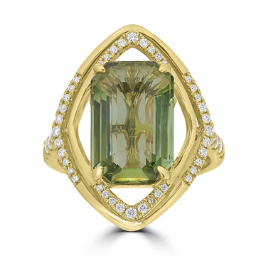 6.47ct  Tourmaline Rings with 0.37tct Diamond set in 18K Yellow Gold