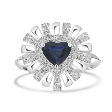 1.03ct  Sapphire Rings with 0.18tct Diamond set in 18K White Gold