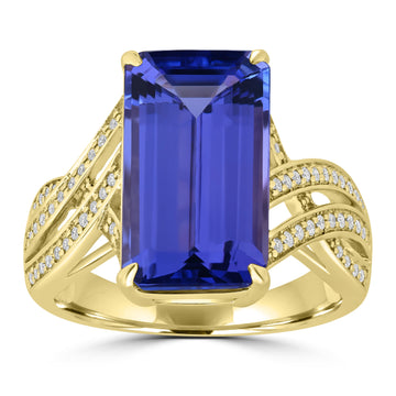 6.129ct Tanzanite Rings with 0.17tct Diamond set in 18K Yellow Gold
