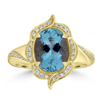 2.58ct Aquamarine Rings with 0.20tct Diamond set in 18K Yellow Gold
