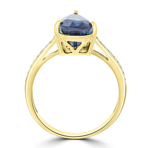 4.81ct Blue Zircon Ring with 0.14tct Diamonds set in 14K Yellow Gold