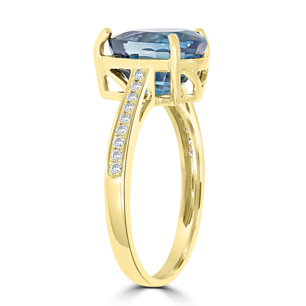 4.81ct Blue Zircon Ring with 0.14tct Diamonds set in 14K Yellow Gold