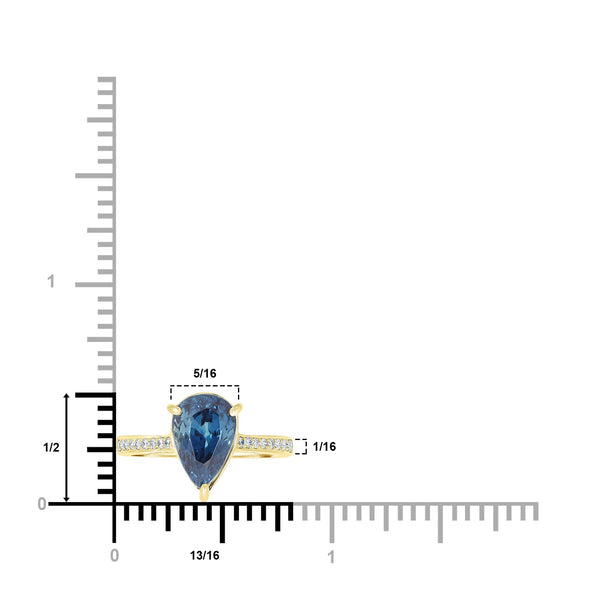4.81ct Blue Zircon Ring with 0.14tct Diamonds set in 14K Yellow Gold