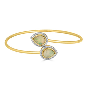 1.73tct Opal Bangle with 0.38tct Diamonds set in 14K Yellow Gold
