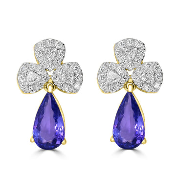 3.3tct Tanzanite Earring with 0.84tct Diamonds set in 14K Yellow Gold