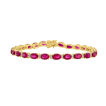 13.63tct Ruby Bracelet with 0.38tct Diamonds set in 14K Yellow Gold