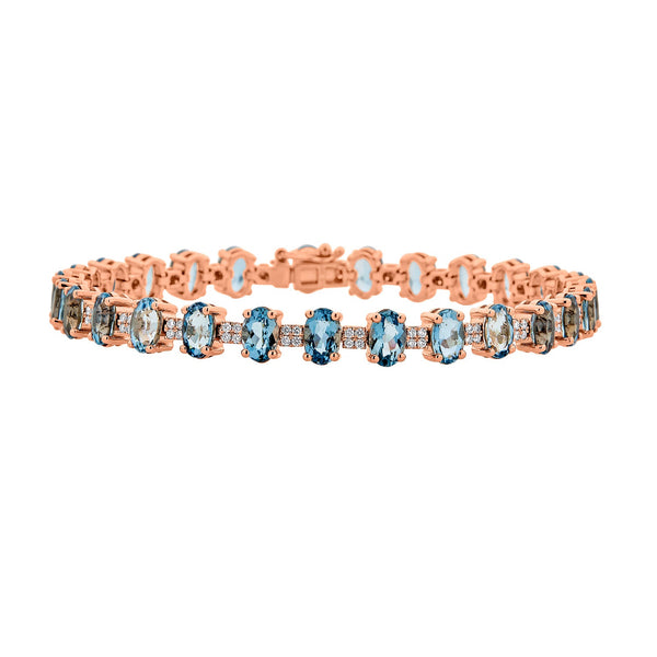 10.88tct Aquamarine Bracelet with 0.51tct Diamonds set in 14K Rose Gold