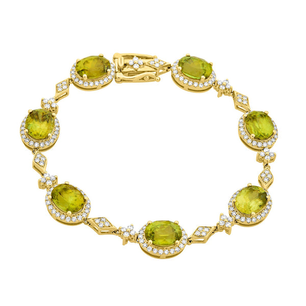 19.75tct Sphene Bracelet with 2.10tct Diamonds set in 14K Yellow Gold