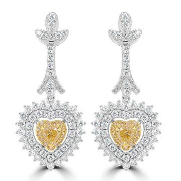 0.43ct Yellow Diamond Earring with 1.6ct Diamonds set in 18KW & 22KY