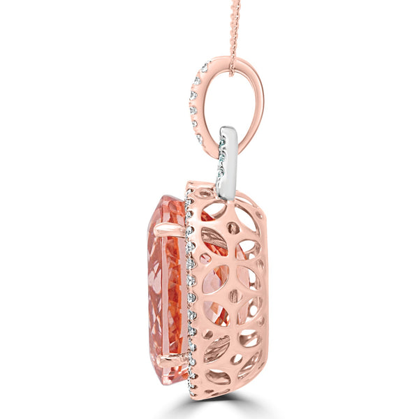 19.82ct Morganite Pendant with 0.76ct Diamonds set in 14K Two Tone