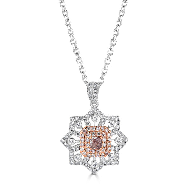 0.19ct Pink Diamond Pendant with 0.48tct Diamonds set in 14K Two Tone Gold