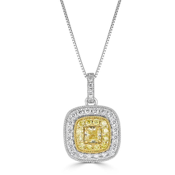 0.31tct Yellow Diamond Pendant with 0.63tct Diamonds set in 14K Two Tone Gold