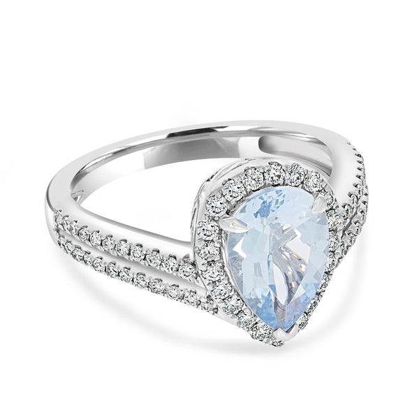 1.6ct Aquamarine Ring with 0.4ct Diamonds set in 14K White Gold