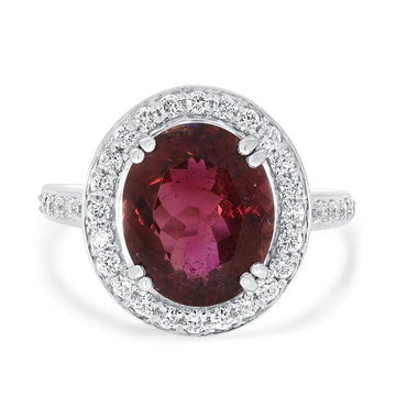 5.5ct Tourmaline Ring with 0.55ct Diamonds set in 14K White Gold