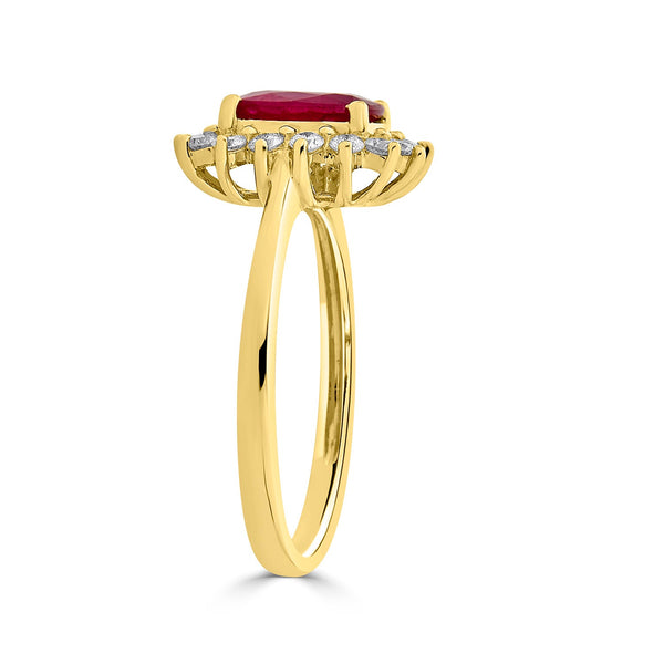 1.25ct Ruby Ring with 0.37tct Diamonds set in 14K Yellow Gold
