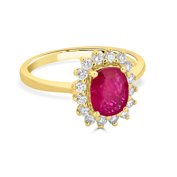 1.25ct Ruby Ring with 0.37tct Diamonds set in 14K Yellow Gold
