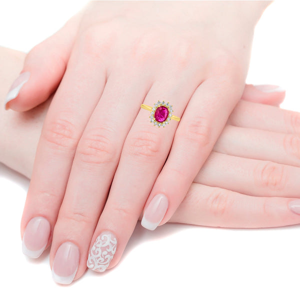 1.25ct Ruby Ring with 0.37tct Diamonds set in 14K Yellow Gold