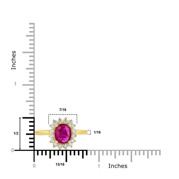 1.25ct Ruby Ring with 0.37tct Diamonds set in 14K Yellow Gold