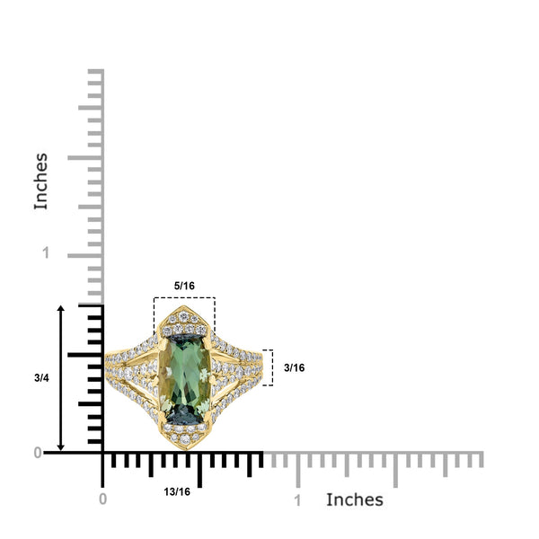 3.34Ct Green Tanzanite Ring With 0.87Tct Diamonds Set In 14Kt Yellow Gold