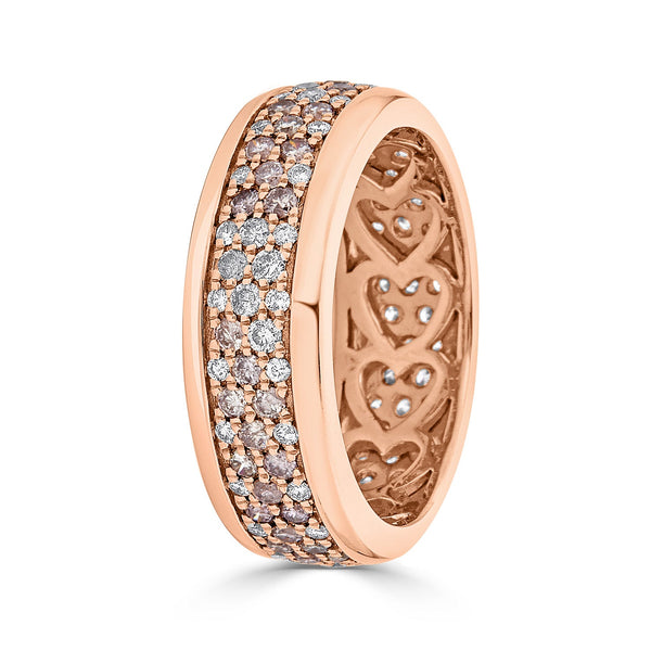 Three Row Channel Set 1.23Tct Pink Diamond Band In 14Kt Rose Gold