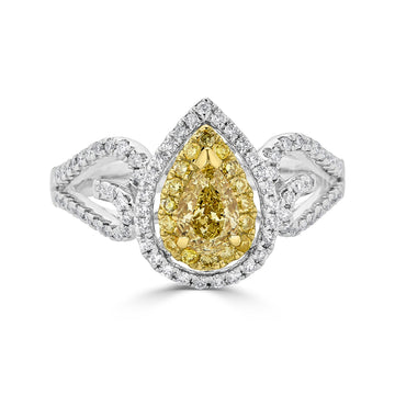 0.54Tct Yellow Diamond Ring With 0.45Tct Diamonds Set In 14Kt Two Tone Gold